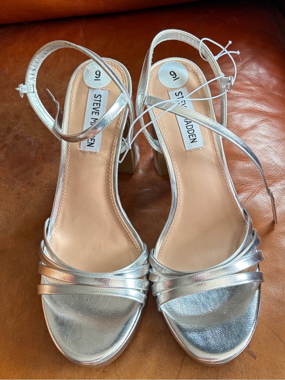 Steve Madden Silver Metallic Strappy Heel Sandals